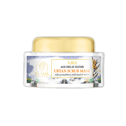 AJRA Ubtan Scrub Mask | 2 in 1 Face Scrub + Face pack | Sea Buckthorn, Witch Hazel & Vetiver for Wrinkles and Anti-Ageing | 50gm