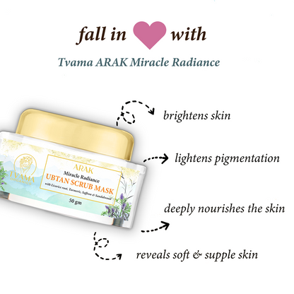ARAK Ubtan Scrub Mask | 2 in 1 Face Scrub + Face pack | Licorice, Turmeric, Saffron & Sandalwood for Glowing Skin | Gentle Exfoliation for Brightening | 50gm