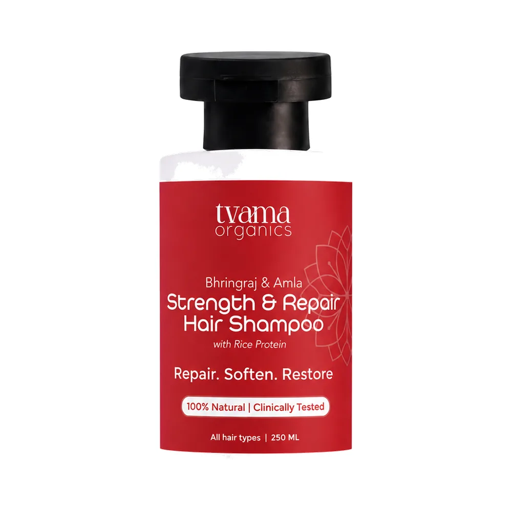 Tvama Bhringraj & Amla Hair Shampoo bottle with amla, rice and fenugreek