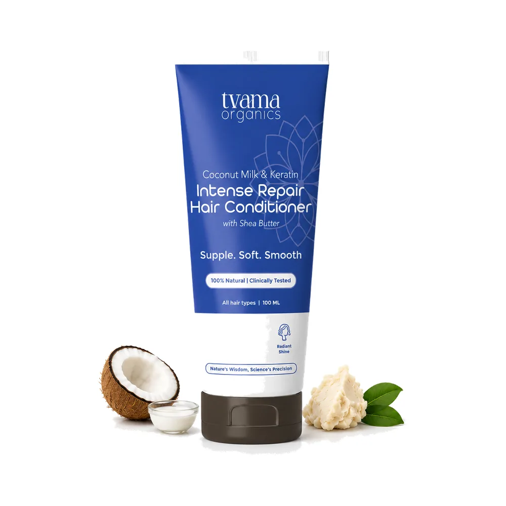 Tvama Coconut Milk & Keratin Hair Conditioner tube with coconut and shea butter