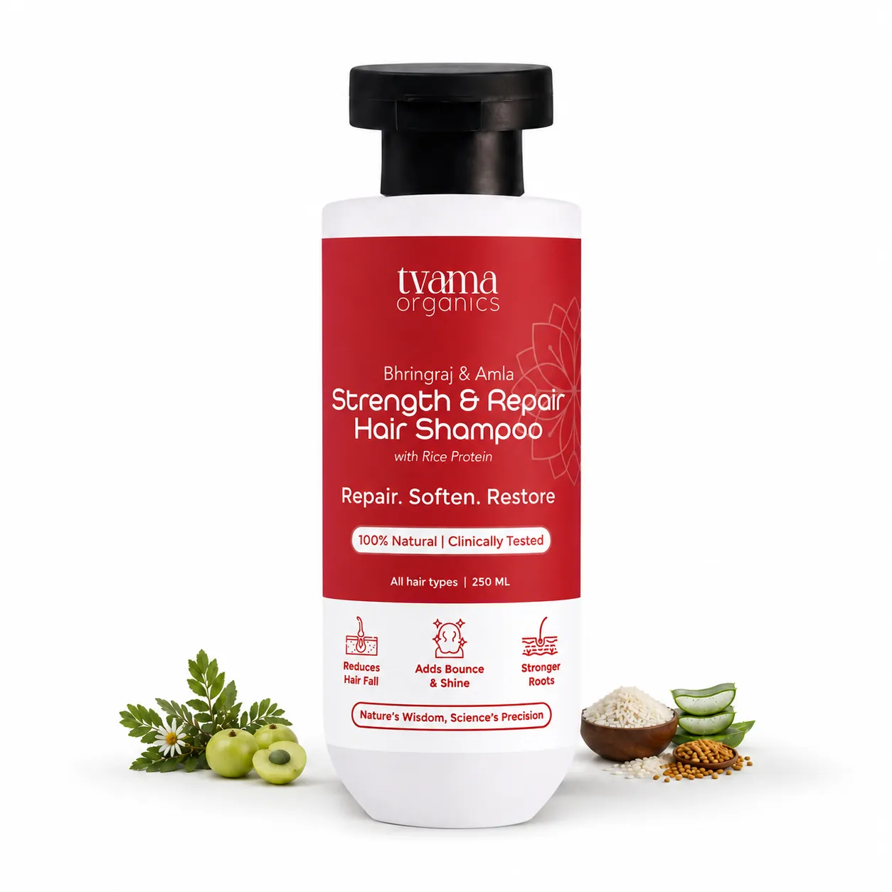 Tvama Bhringraj & Amla Hair Shampoo bottle with amla, rice and fenugreek