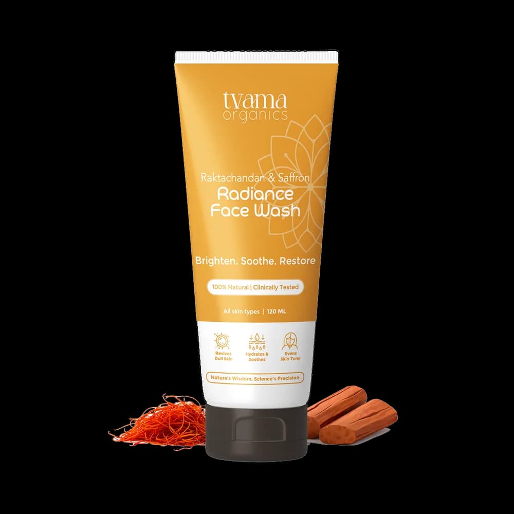 Tvama Raktachandan & Saffron Radiance Face Wash tube with saffron and red sandalwood