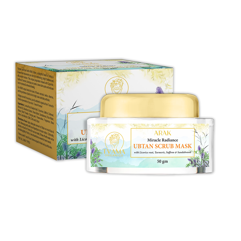ARAK Ubtan Scrub Mask | 2 in 1 Face Scrub + Face pack | Licorice, Turmeric, Saffron & Sandalwood for Glowing Skin | Gentle Exfoliation for Brightening | 50gm