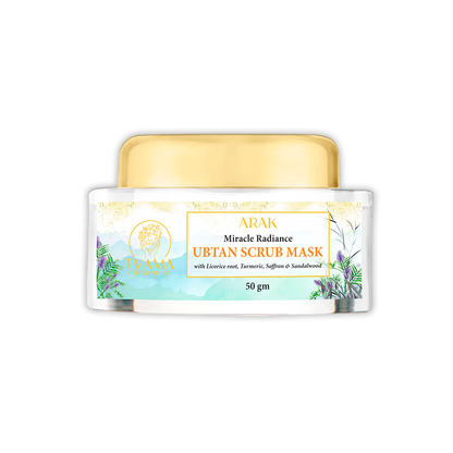 ARAK Ubtan Scrub Mask | 2 in 1 Face Scrub + Face pack | Licorice, Turmeric, Saffron & Sandalwood for Glowing Skin | Gentle Exfoliation for Brightening | 50gm